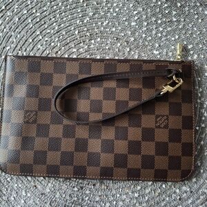 Louis Vuitton Damier Ebene Wristlet with Gold Accents